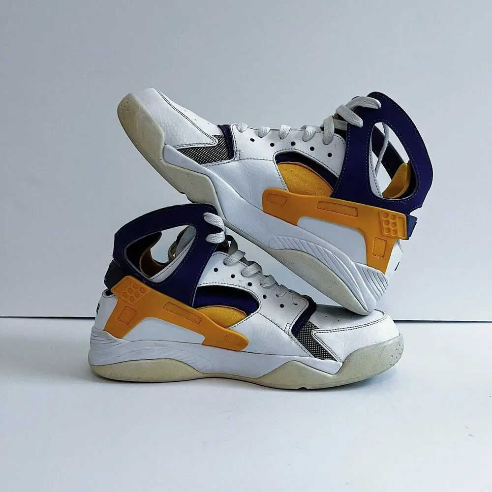 2015 Nike Air Flight Huarache White Gold Purple Kobe Rare 705005 101 Rare Sz 8.5